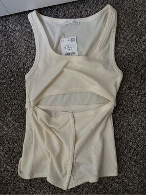 Zara Cream Ribbed Cutout Tank Top - Women